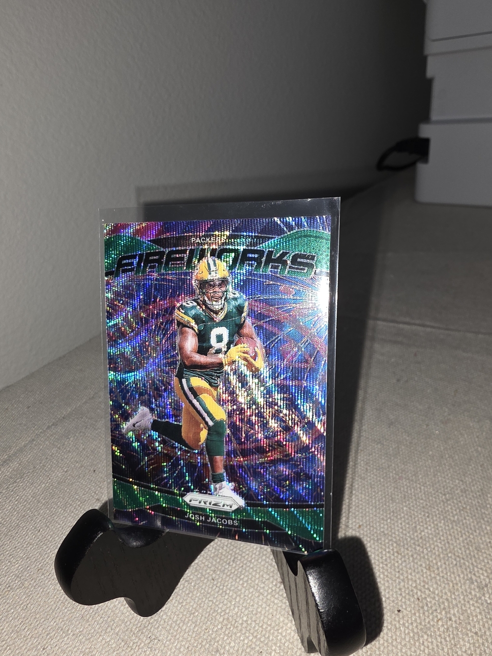 Josh Jacobs Panini Green Yellow Football Trading Card - Holographic Prism